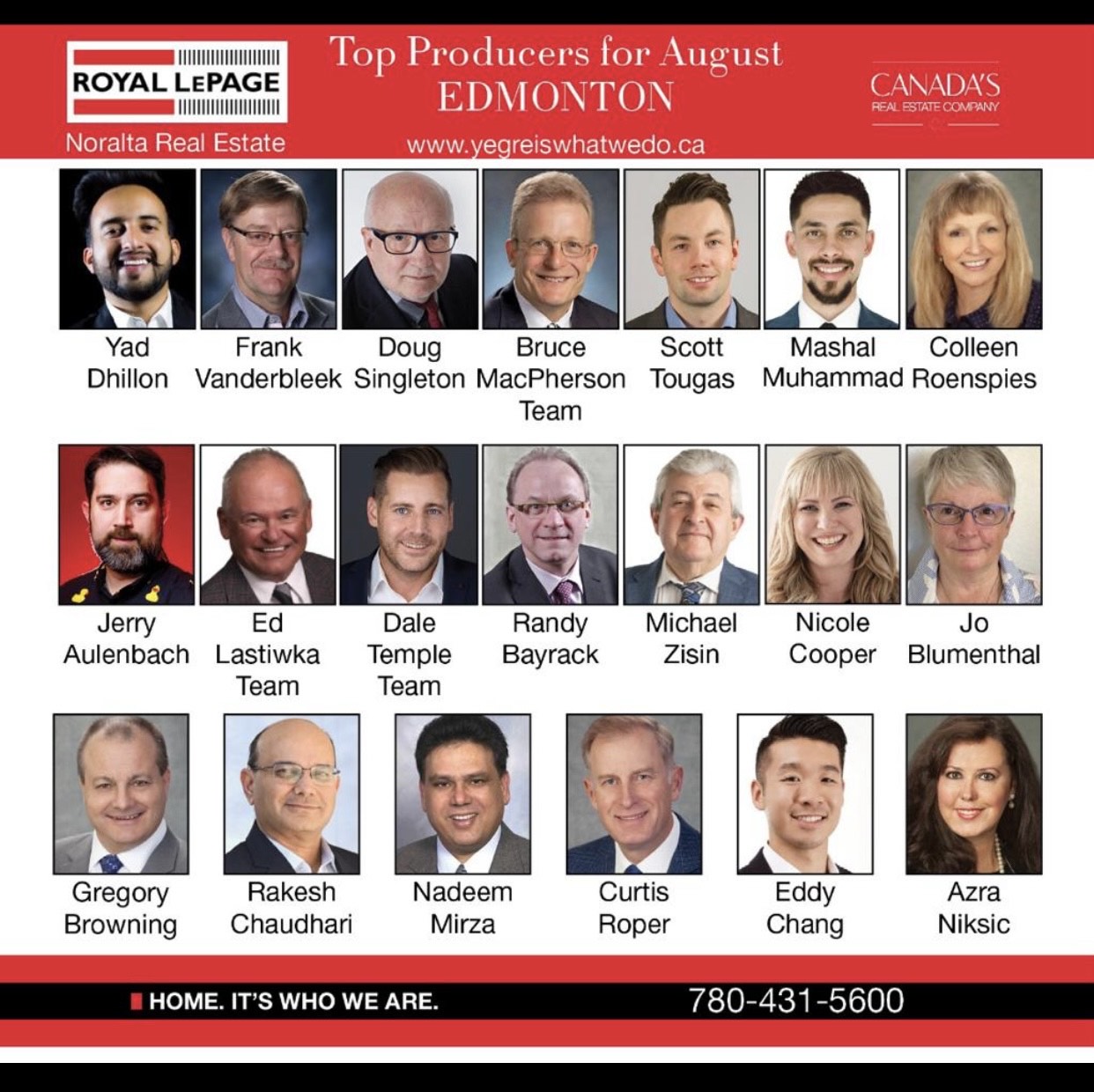Top Producers for August 2023 EDMONTON